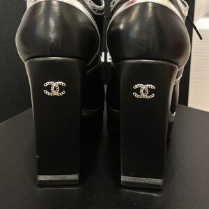 CHANEL Black and Silver Chunky Heels
